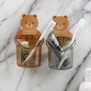Teddy bear toothpaste and toothbrush holder