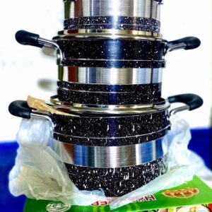 6Pcs Non Stick Cookware (6001)
Sizes: 16cm, 18cm, 20cm

3 Pots
3 Glass Lids